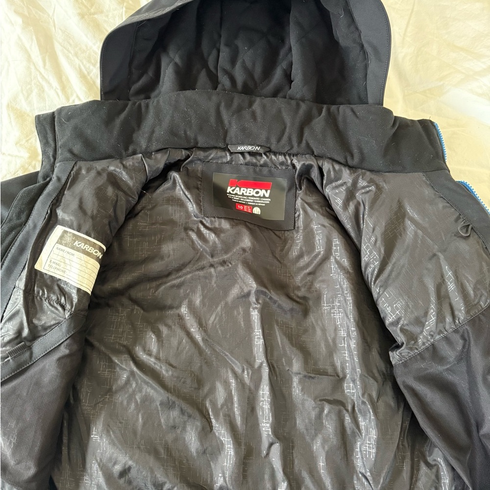 Karbon Boys Size 10 Black and Blue Hooded Jacket - Picture 2 of 12